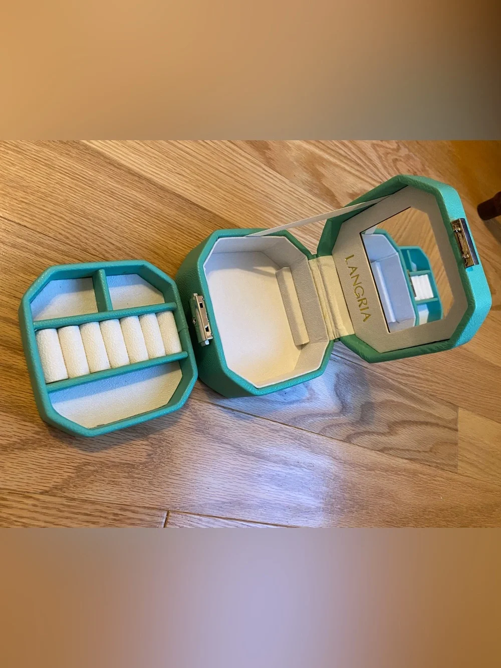 Turquoise Leatherette Jewelry Box with Silver Lock
